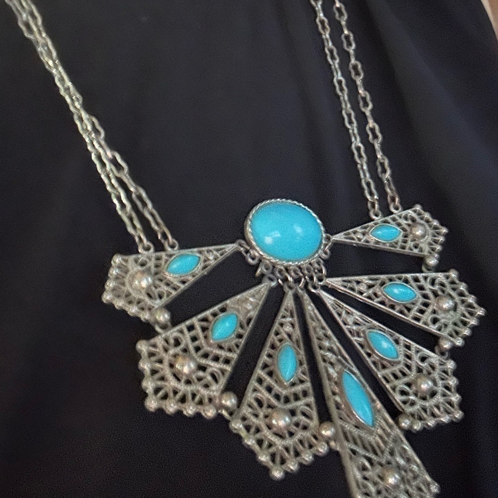 antique silver & turquoise costume necklace